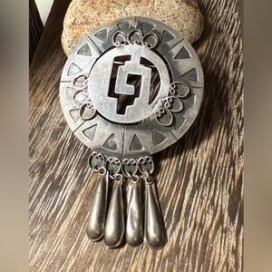 Vintage Silver Pendant / Broach Aztec Warrior Shield